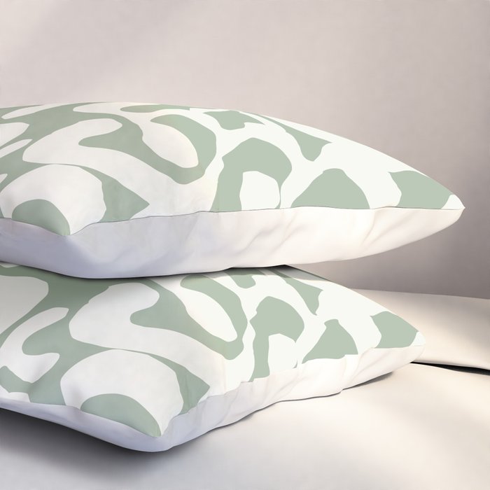 Sage Green and Off White Abstract Modern Scala Media Pattern Pillow Sham Gallery Image 3