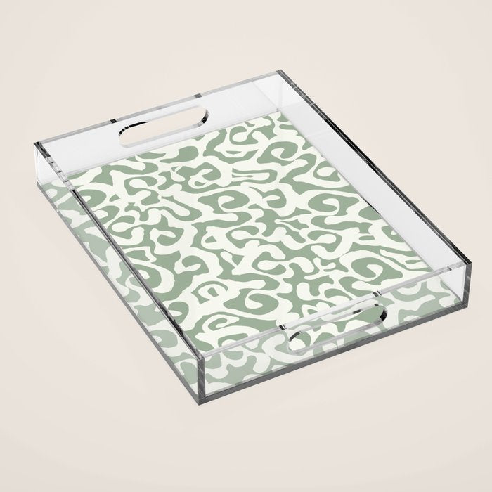 Sage Green and Off White Abstract Modern Scala Media Pattern Acrylic Tray Gallery Image 1