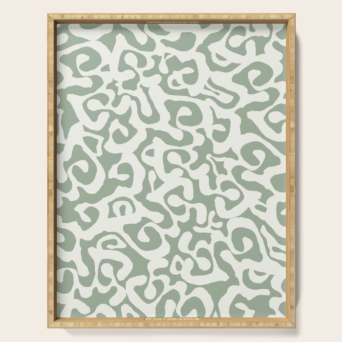 Sage Green and Off White Abstract Modern Scala Media Pattern Serving Tray Gallery Image 1