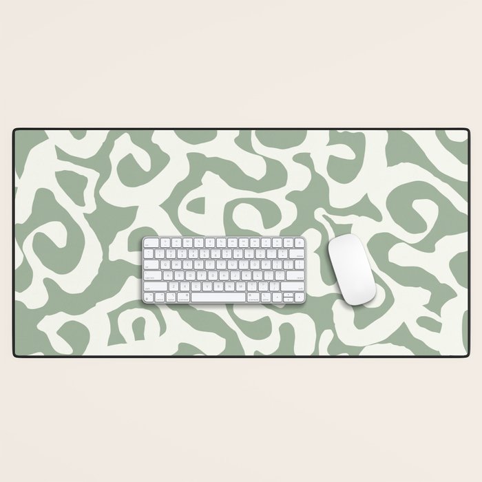 Sage Green and Off White Abstract Modern Scala Media Pattern Desk Mat Gallery Image 1