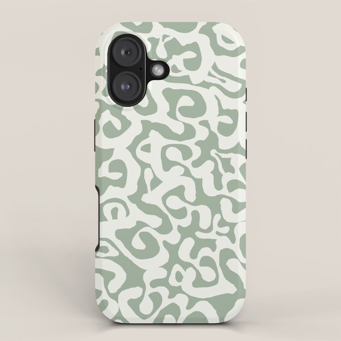 Sage Green and Off White Abstract Modern Scala Media Pattern iPhone Case Gallery Image 1