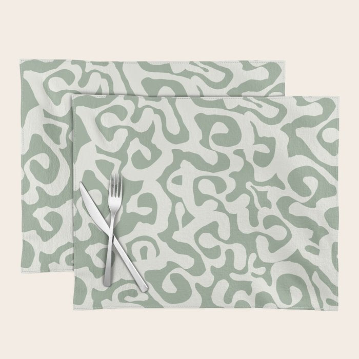 Sage Green and Off White Abstract Modern Scala Media Pattern Placemat Gallery Image 1
