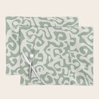 Sage Green and Off White Abstract Modern Scala Media Pattern Placemat Gallery Image 1
