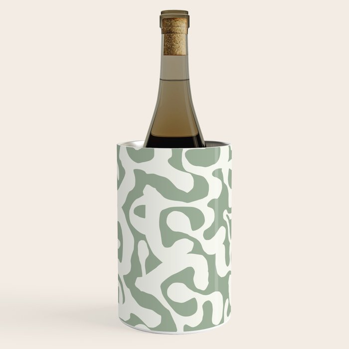 Sage Green and Off White Abstract Modern Scala Media Pattern Wine Chiller Gallery Image 1