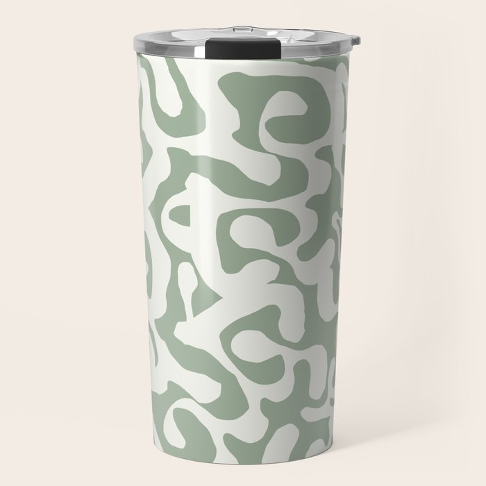 Sage Green and Off White Abstract Modern Scala Media Pattern Travel Mug Gallery Image 1