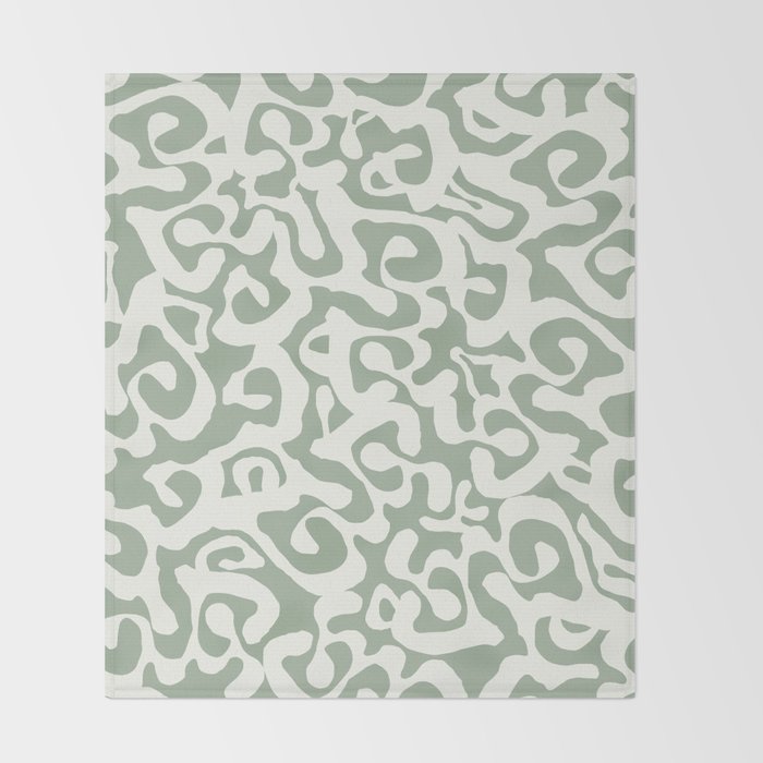 Sage Green and Off White Abstract Modern Scala Media Pattern Throw Blanket Gallery Image 2