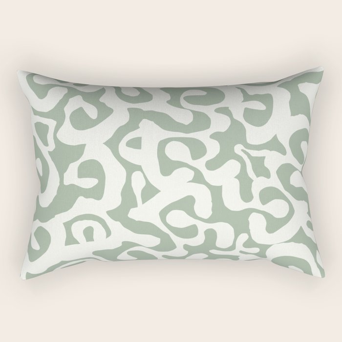 Sage Green and Off White Abstract Modern Scala Media Pattern Rectangular Pillow Gallery Image 2
