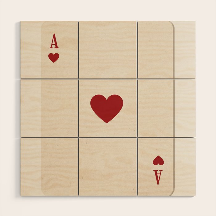 Ace of Hearts Playing Card Art Print Trendy Wood Wall Art Gallery Image 1
