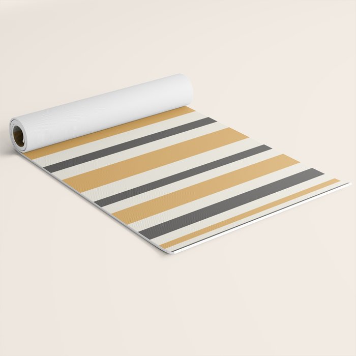 Striped Muted Gold and Charcoal Variable Stripe Retro Modern Pattern Yoga Mat Gallery Image 2