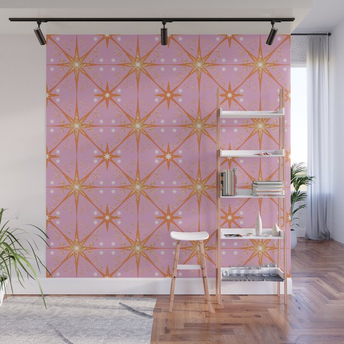 Elegant Gold Starburst on Pink Geometric Pattern Wall Mural Gallery Image 1
