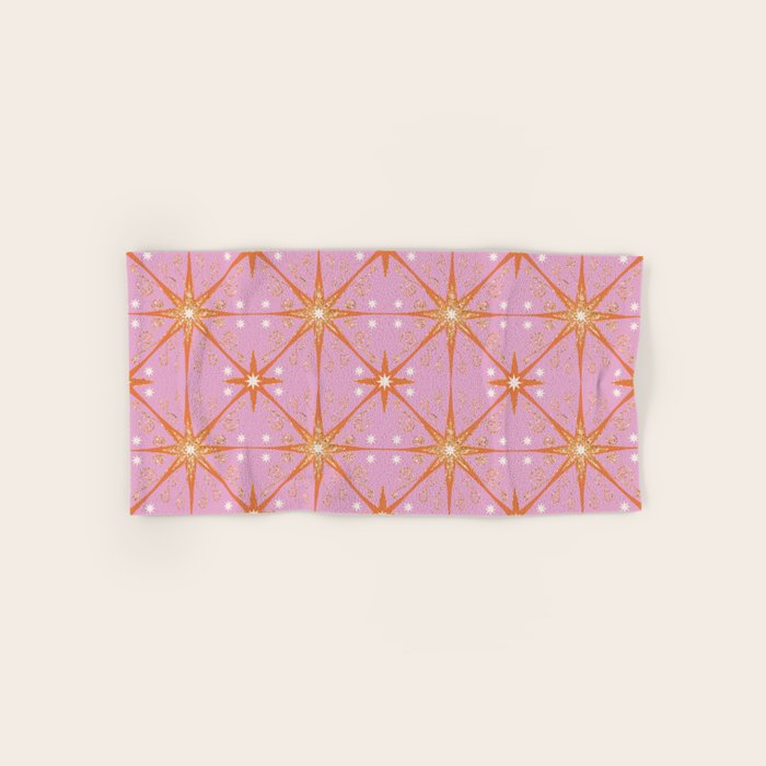 Elegant Gold Starburst on Pink Geometric Pattern Bath Towel Gallery Image 1
