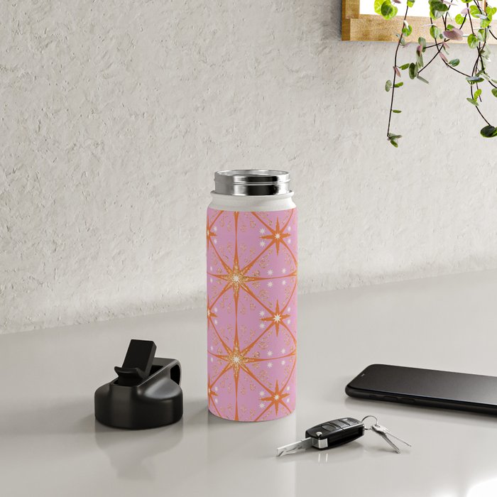 Elegant Gold Starburst on Pink Geometric Pattern Water Bottle Gallery Image 4