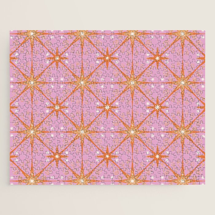 Elegant Gold Starburst on Pink Geometric Pattern Jigsaw Puzzle Gallery Image 1