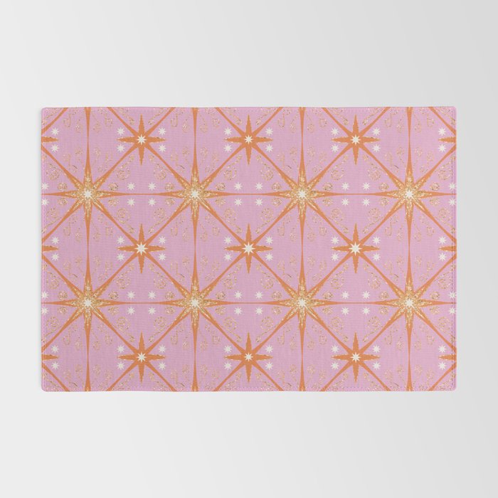 Elegant Gold Starburst on Pink Geometric Pattern Rug Gallery Image 2
