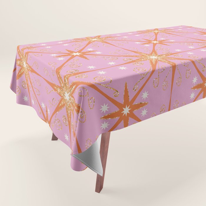 Elegant Gold Starburst on Pink Geometric Pattern Tablecloth Gallery Image 1