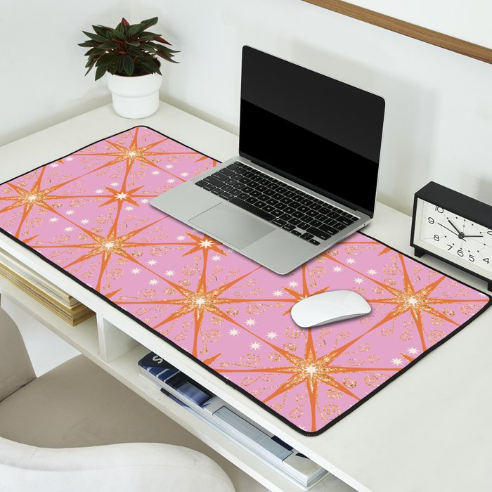 Elegant Gold Starburst on Pink Geometric Pattern Desk Mat Gallery Image 2