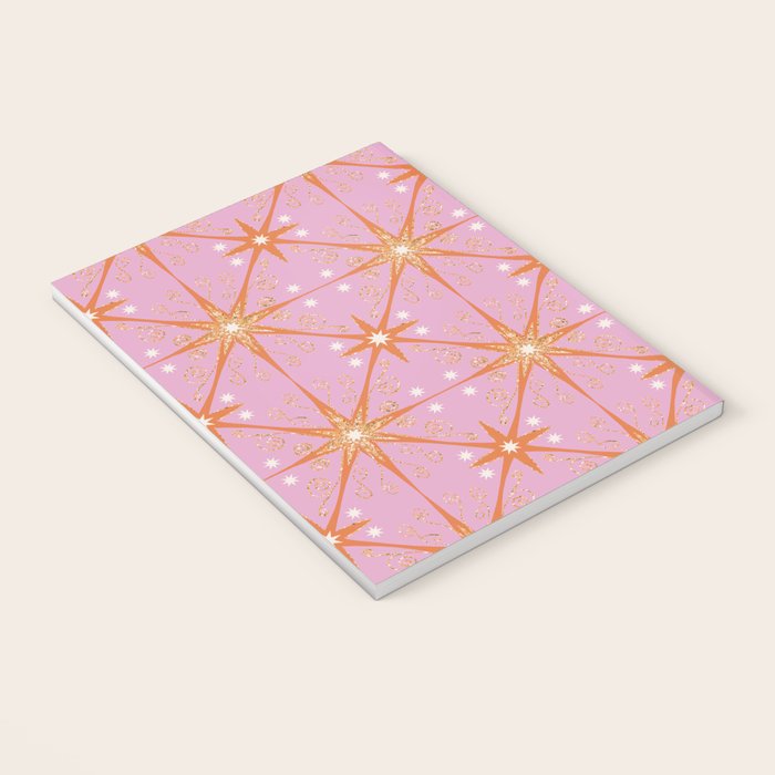 Elegant Gold Starburst on Pink Geometric Pattern Notebook Gallery Image 3