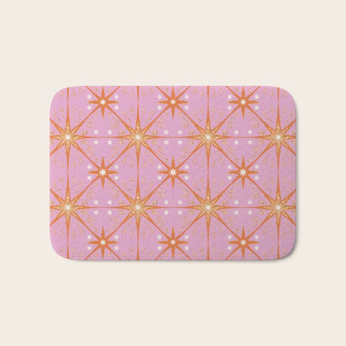 Elegant Gold Starburst on Pink Geometric Pattern Bath Mat Gallery Image 1