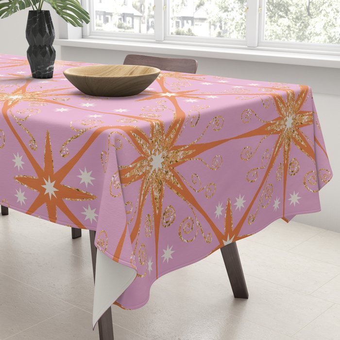 Elegant Gold Starburst on Pink Geometric Pattern Tablecloth Gallery Image 3