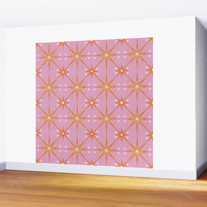 Elegant Gold Starburst on Pink Geometric Pattern Wall Mural Gallery Image 2