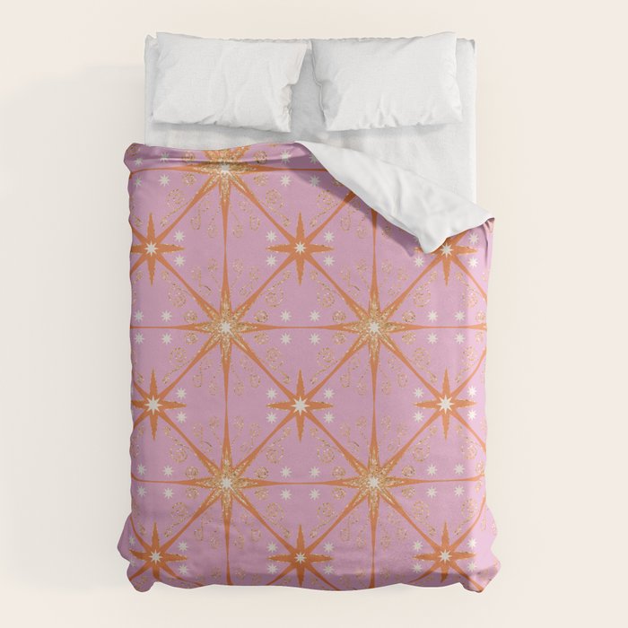 Elegant Gold Starburst on Pink Geometric Pattern Duvet Cover Gallery Image 6