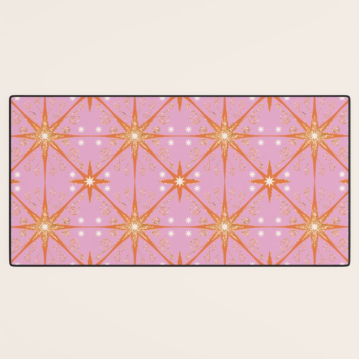 Elegant Gold Starburst on Pink Geometric Pattern Desk Mat Gallery Image 3