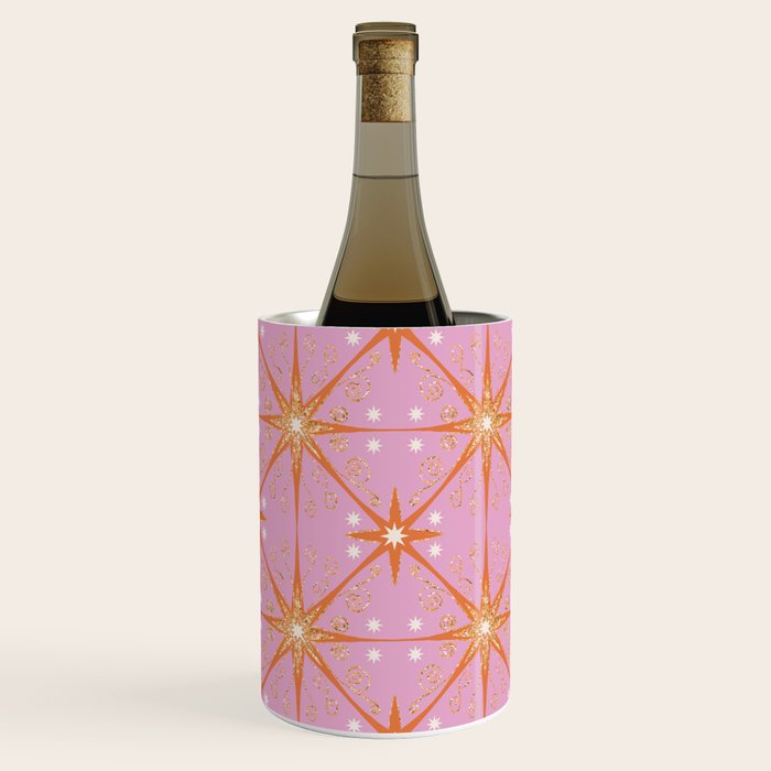 Elegant Gold Starburst on Pink Geometric Pattern Wine Chiller Gallery Image 2