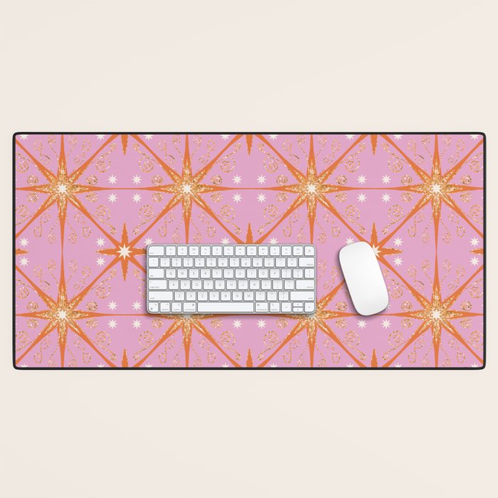 Elegant Gold Starburst on Pink Geometric Pattern Desk Mat Gallery Image 1