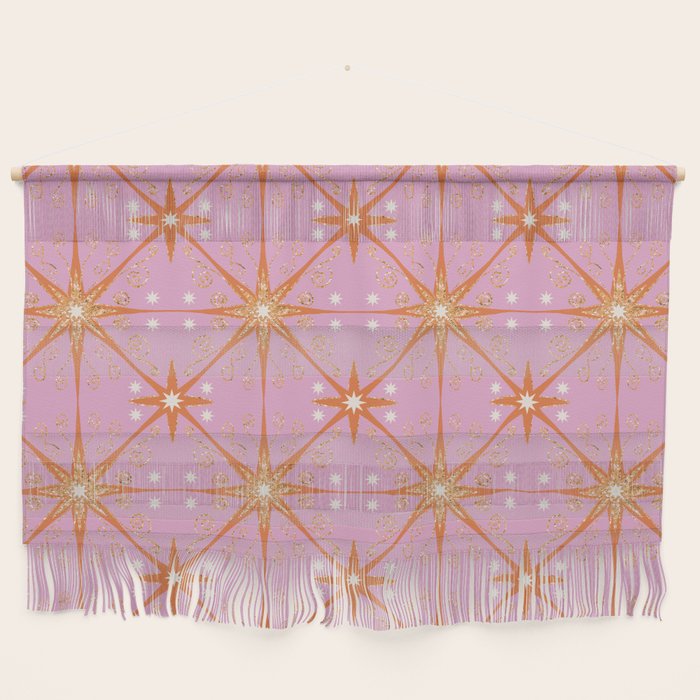Elegant Gold Starburst on Pink Geometric Pattern Wall Hanging Gallery Image 1
