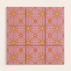 Elegant Gold Starburst on Pink Geometric Pattern Wood Wall Art Gallery Image 1