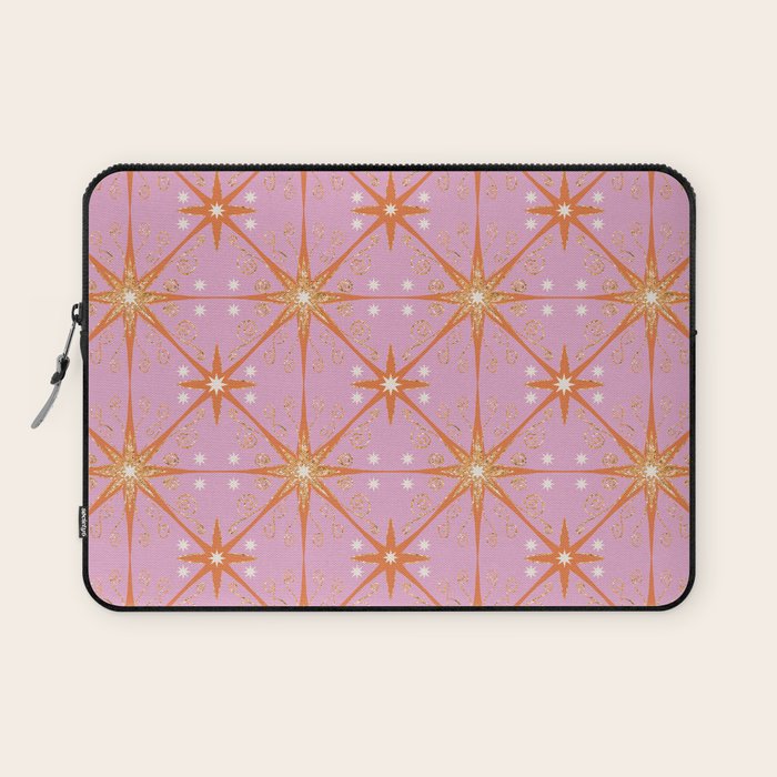 Elegant Gold Starburst on Pink Geometric Pattern Laptop Sleeve Gallery Image 1