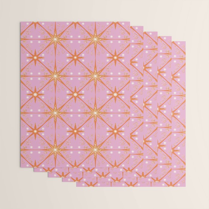 Elegant Gold Starburst on Pink Geometric Pattern Wrapping Paper Gallery Image 3