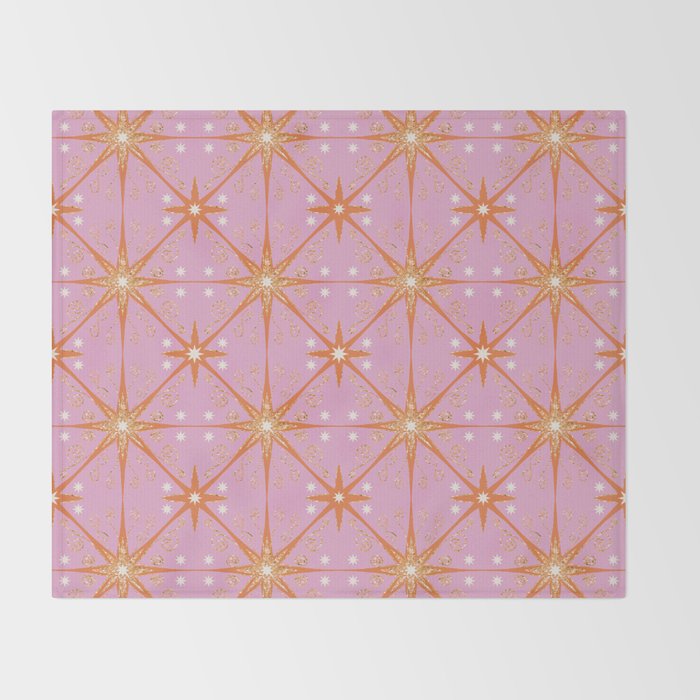 Elegant Gold Starburst on Pink Geometric Pattern Throw Blanket Gallery Image 2