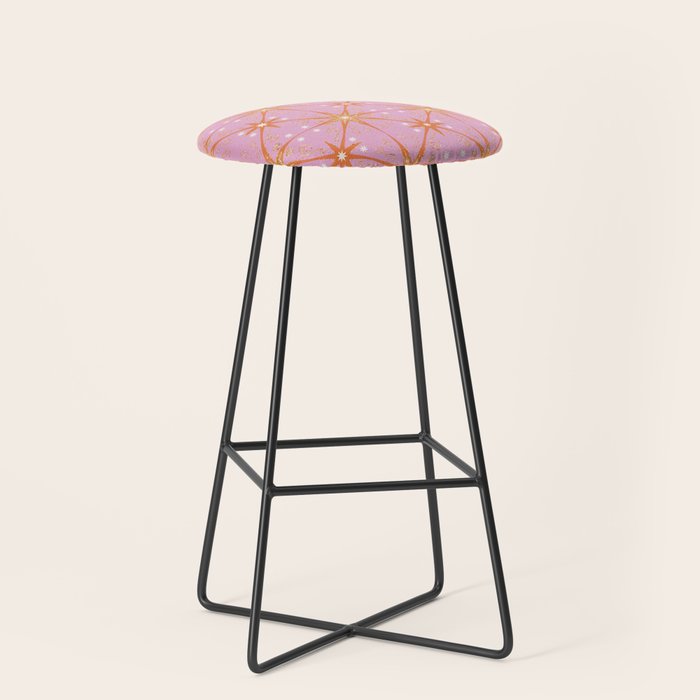 Elegant Gold Starburst on Pink Geometric Pattern Stool Gallery Image 1