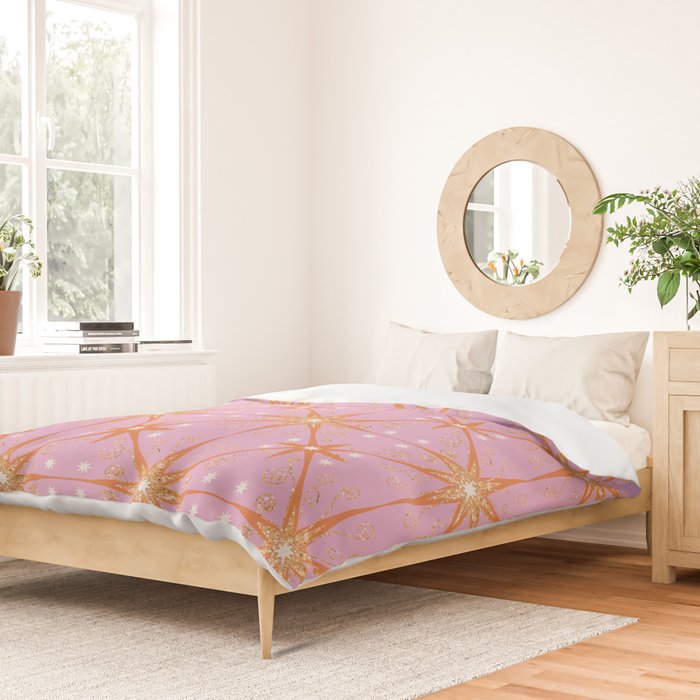 Elegant Gold Starburst on Pink Geometric Pattern Duvet Cover Gallery Image 2