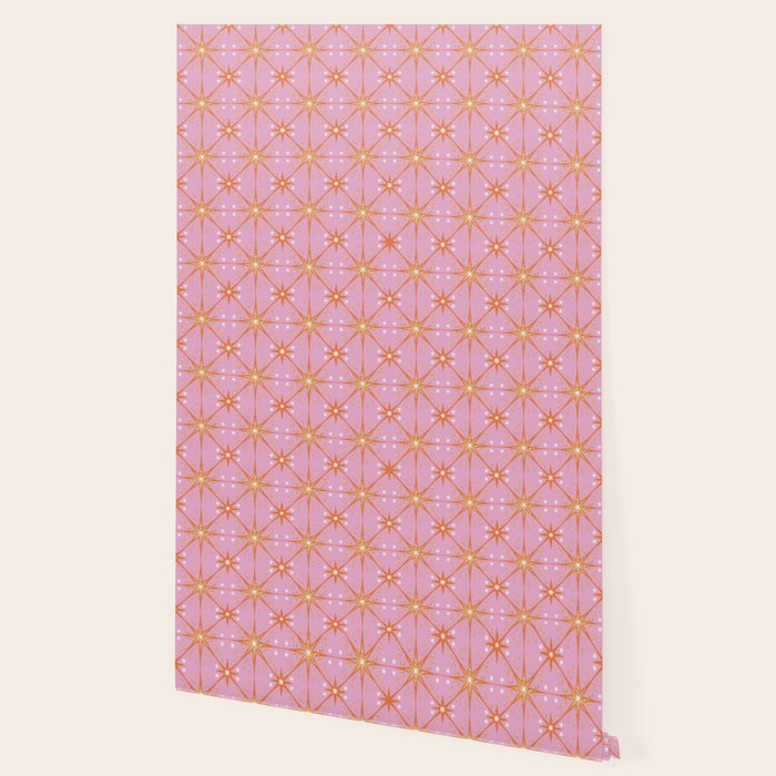 Elegant Gold Starburst on Pink Geometric Pattern Wallpaper Gallery Image 2
