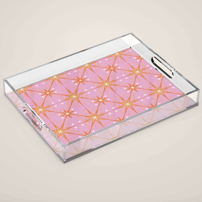 Elegant Gold Starburst on Pink Geometric Pattern Acrylic Tray Gallery Image 1