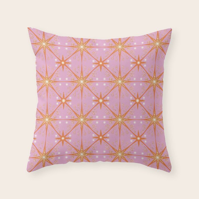 Elegant Gold Starburst on Pink Geometric Pattern Throw Pillow Gallery Image 6