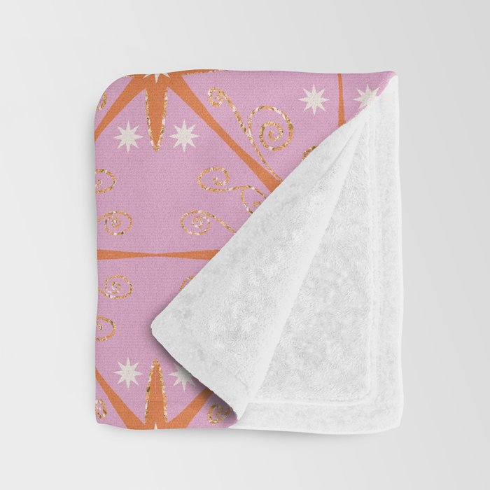 Elegant Gold Starburst on Pink Geometric Pattern Throw Blanket Gallery Image 3