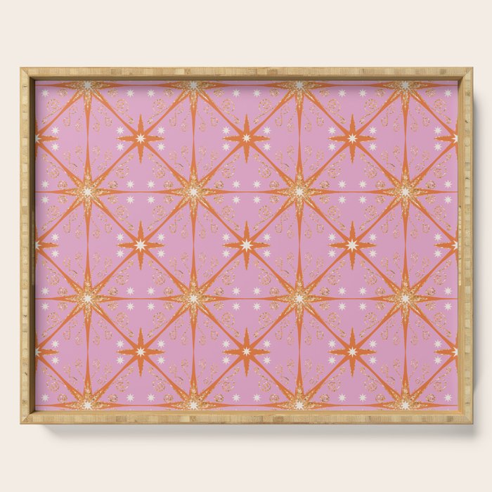 Elegant Gold Starburst on Pink Geometric Pattern Serving Tray Gallery Image 1