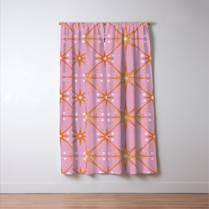 Elegant Gold Starburst on Pink Geometric Pattern Window Curtain Gallery Image 3