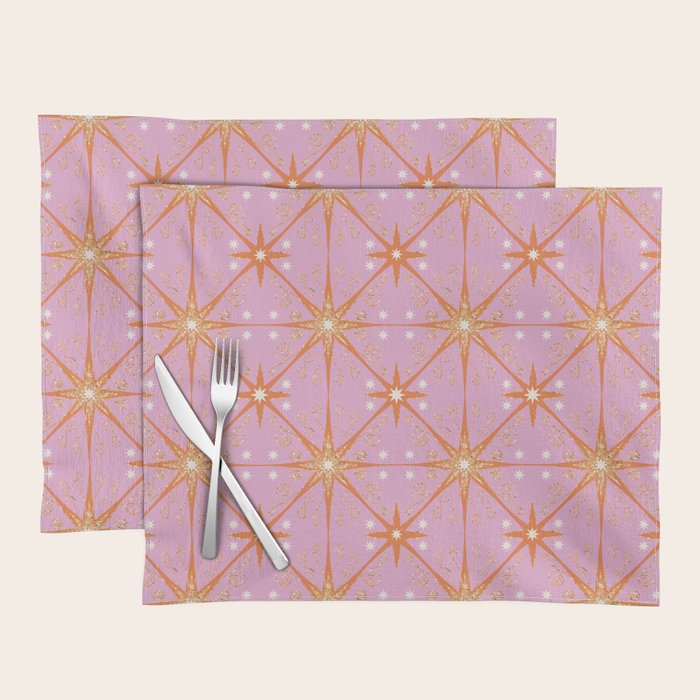 Elegant Gold Starburst on Pink Geometric Pattern Placemat Gallery Image 1