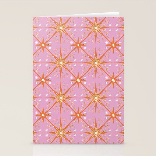 Elegant Gold Starburst on Pink Geometric Pattern Stationery Card Gallery Image 1