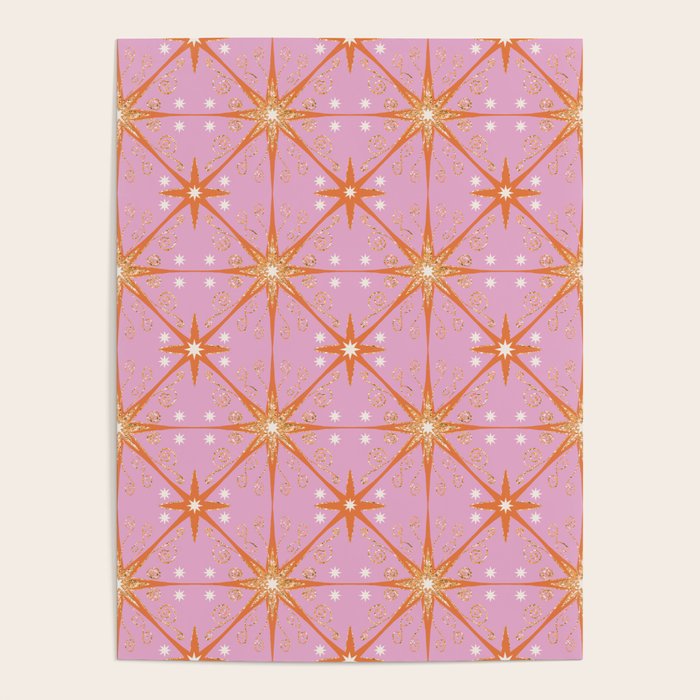 Elegant Gold Starburst on Pink Geometric Pattern Poster Gallery Image 1