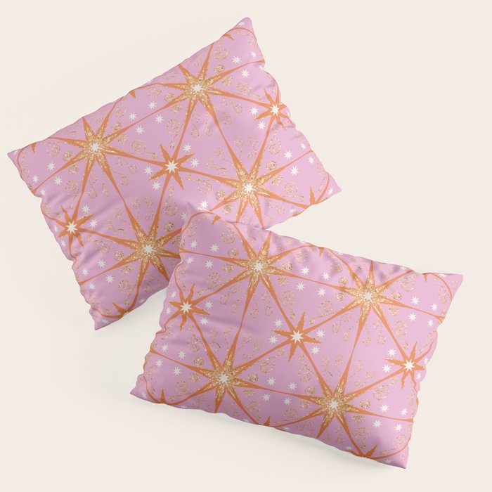 Elegant Gold Starburst on Pink Geometric Pattern Pillow Sham Gallery Image 3