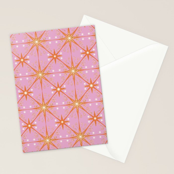 Elegant Gold Starburst on Pink Geometric Pattern Stationery Card Gallery Image 2