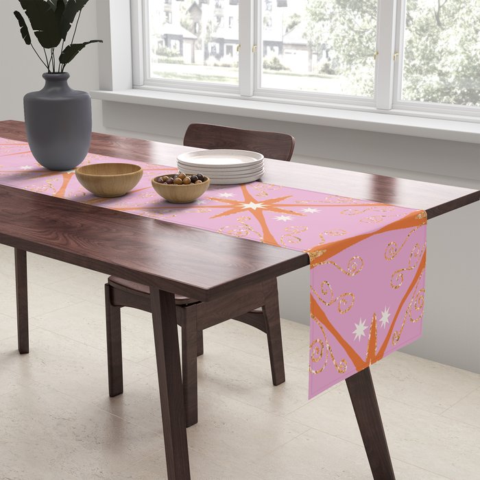 Elegant Gold Starburst on Pink Geometric Pattern Table Runner Gallery Image 2