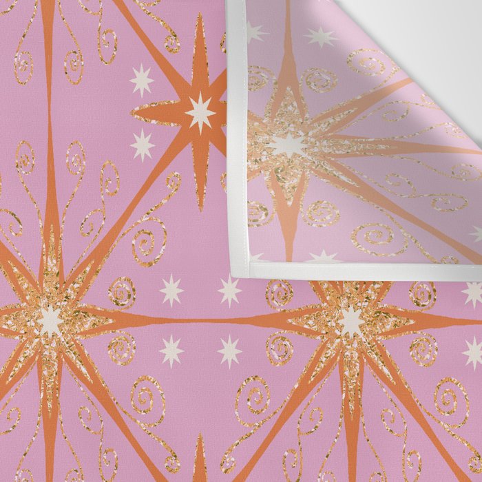Elegant Gold Starburst on Pink Geometric Pattern Wall Tapestry Gallery Image 3