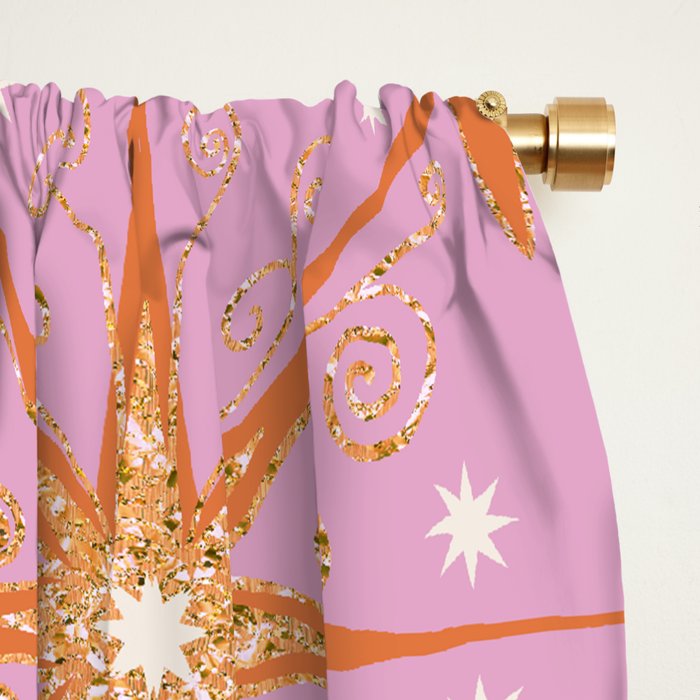 Elegant Gold Starburst on Pink Geometric Pattern Window Curtain Gallery Image 2
