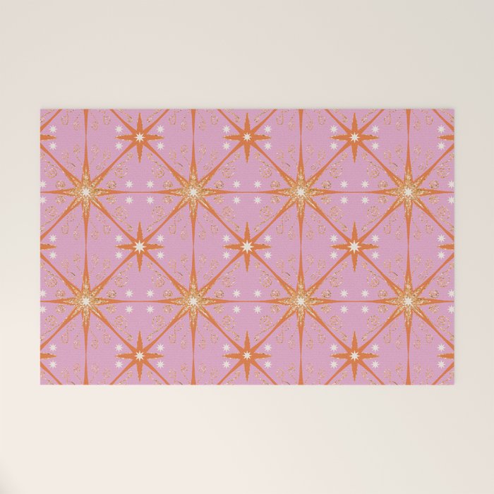 Elegant Gold Starburst on Pink Geometric Pattern Welcome Mat Gallery Image 1